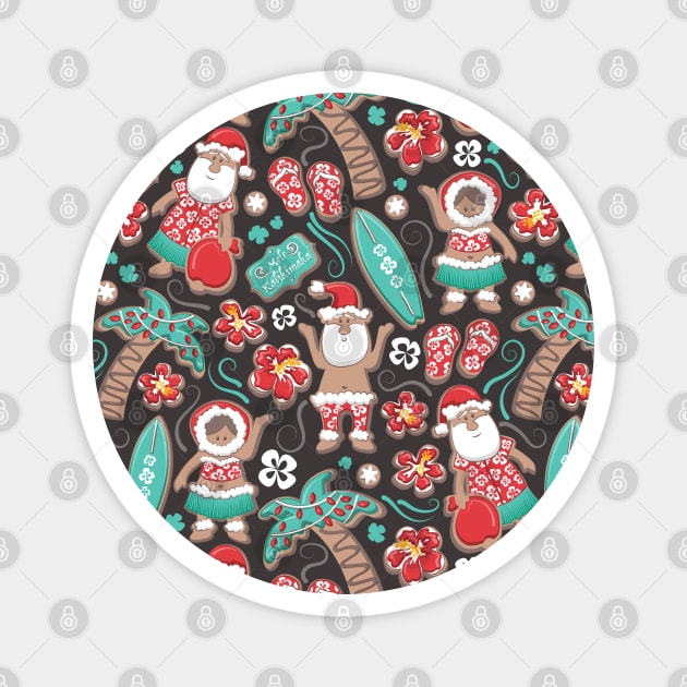 Mele Kalikimaka Hawaiian Christmas gingerbread cookies // pattern // brown background Magnet by SelmaCardoso